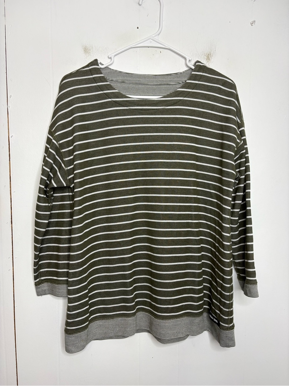 Lands End Top Womens Medium Striped Earthy Olive Reversible Comfy Casual